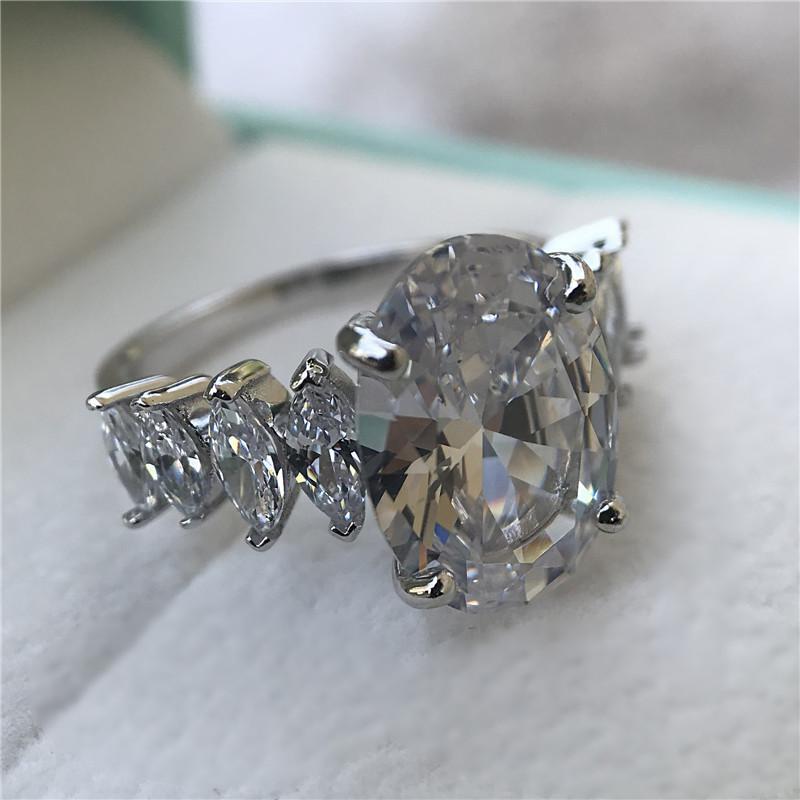 925 Sterling Silver Oval Cut Created CZ Engagement Ring