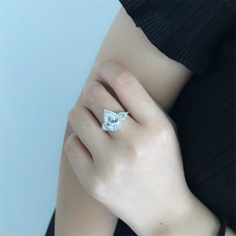 925 Sterling Silver Pear Cut Created CZ Ring