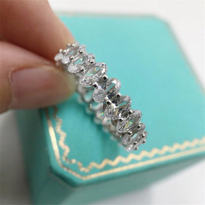 925 Sterling Silver Oval Cut Created CZ Full Eternity Band