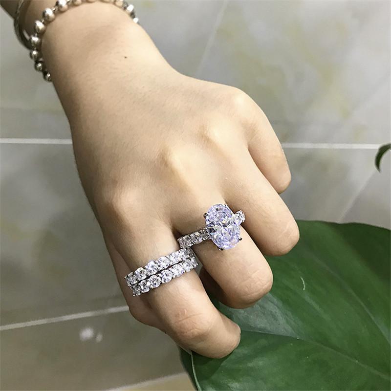 925 Sterling Silver Oval Cut Created Diamond Bridal Ring Sets