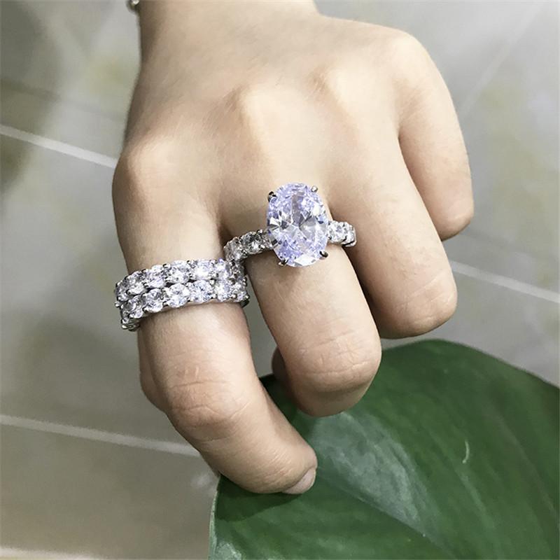 925 Sterling Silver Oval Cut Created Diamond Bridal Ring Sets