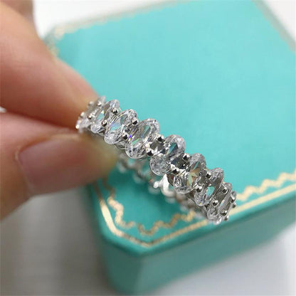 925 Sterling Silver Oval Cut Created CZ Full Eternity Band