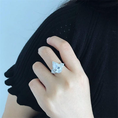 925 Sterling Silver Pear Cut Created CZ Ring