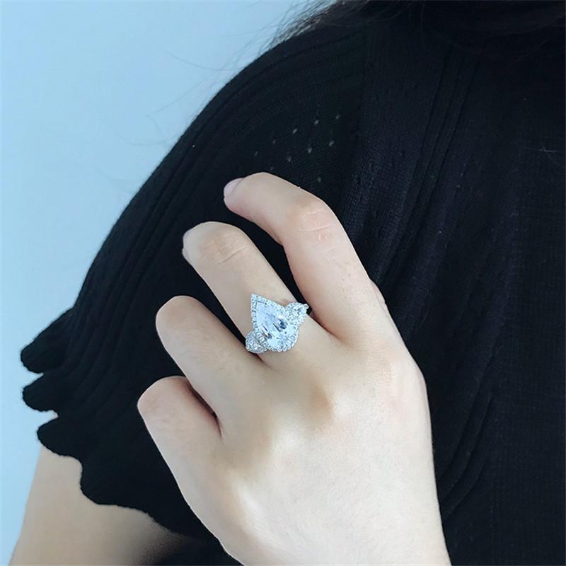 925 Sterling Silver Pear Cut Created CZ Ring