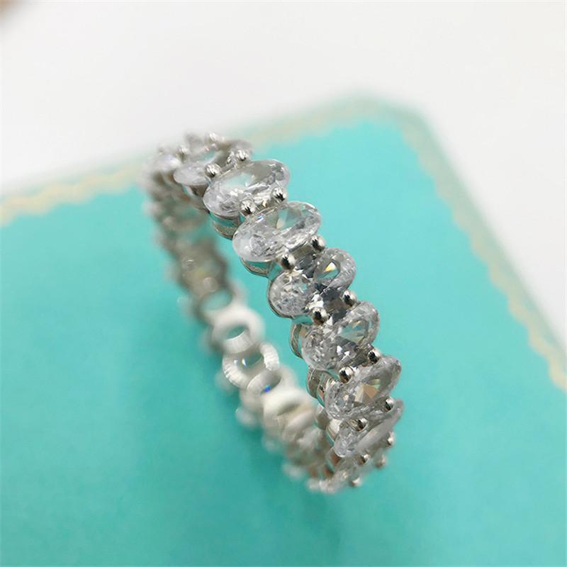 925 Sterling Silver Oval Cut Created CZ Full Eternity Band