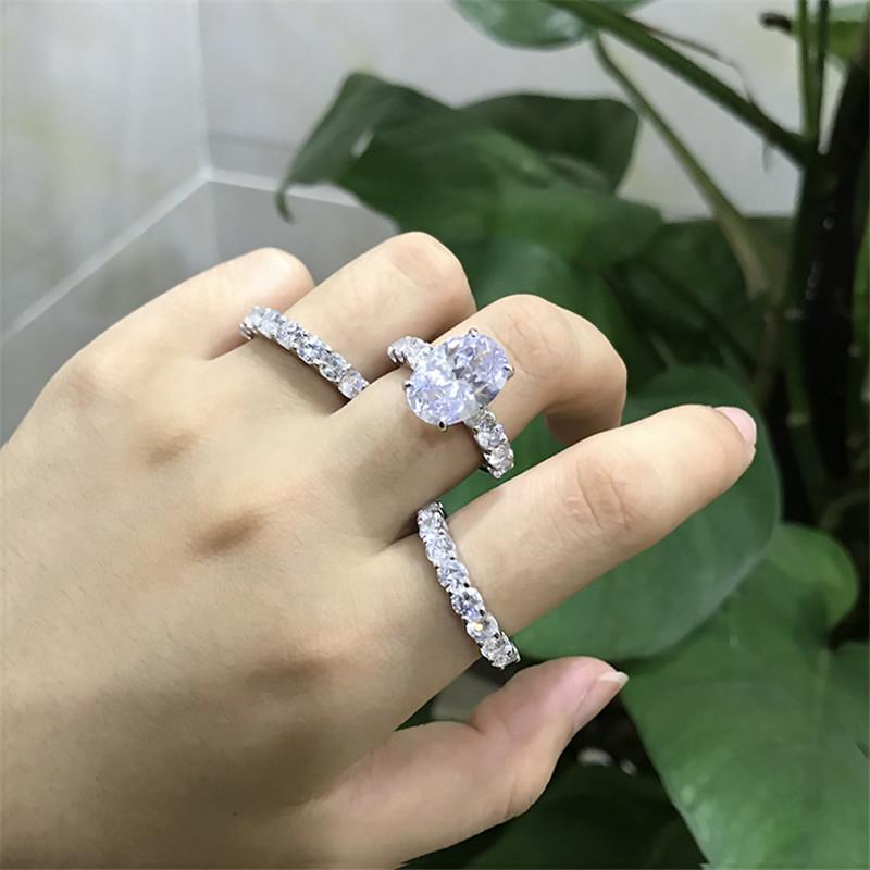 925 Sterling Silver Oval Cut Created Diamond Bridal Ring Sets