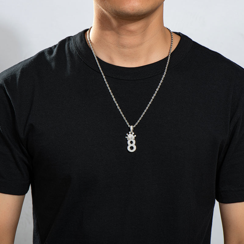 925 Sterling Silver Number 8 Created CZ Hip Hop Long Chain Pendant Necklace