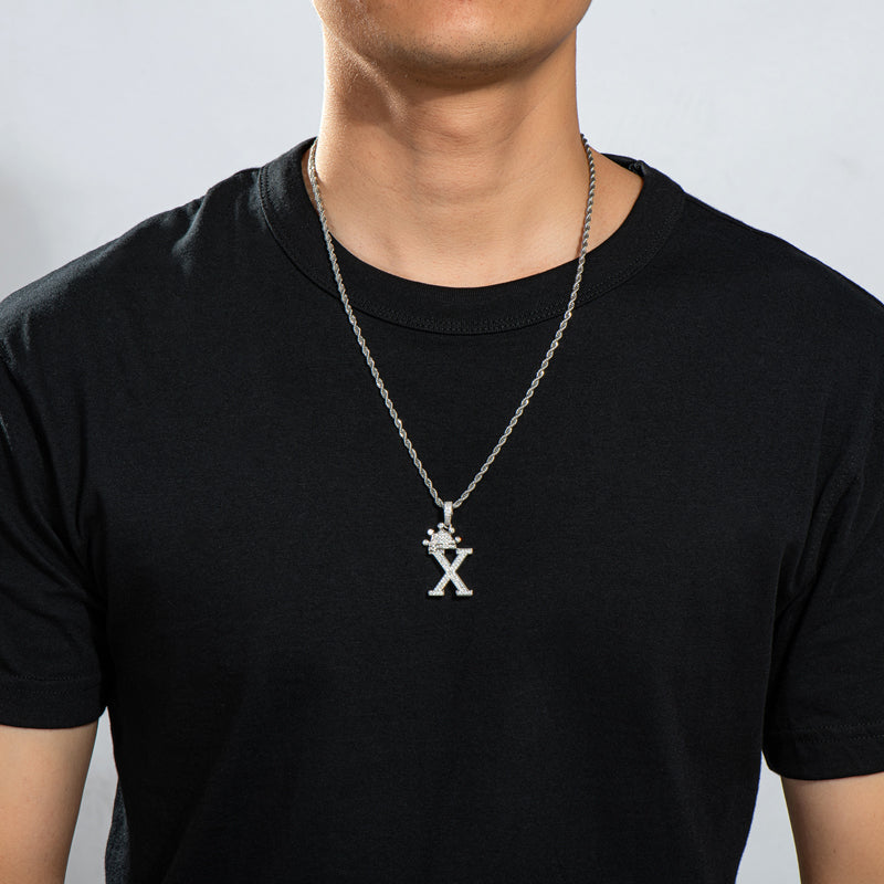 925 Sterling Silver The Letter X Created CZ Hip Hop Men Women Pendant Necklace