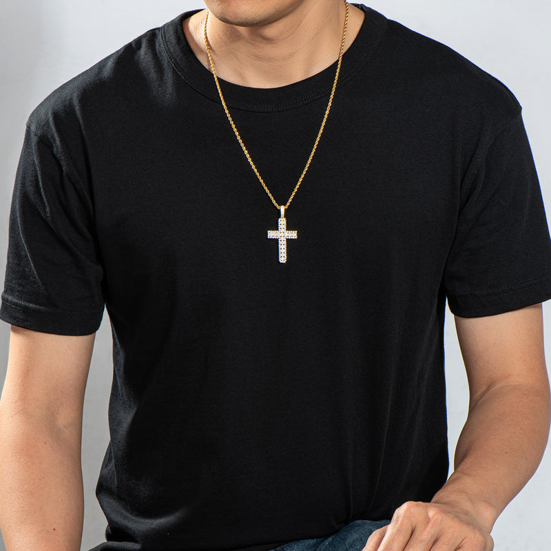 925 Sterling Silver Round Cut Created Diamond Personalized Cross Hip Hop Pendant Necklace 23.62''