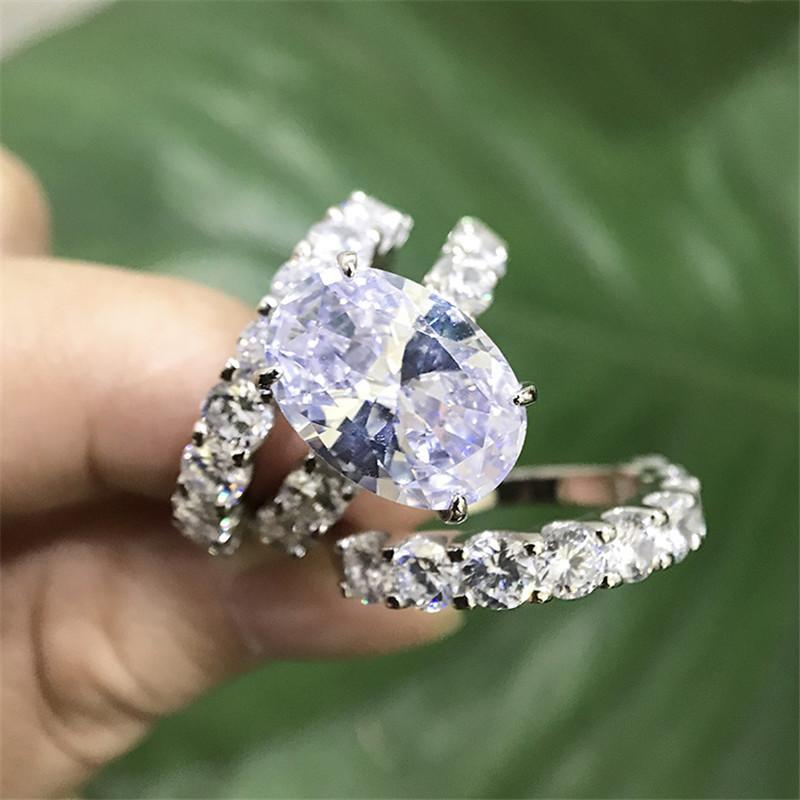 925 Sterling Silver Oval Cut Created Diamond Bridal Ring Sets