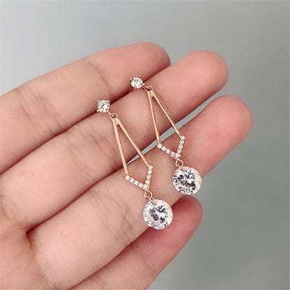 925 Sterling Silver Round Cut Cubic Zirconia Drop Earrings