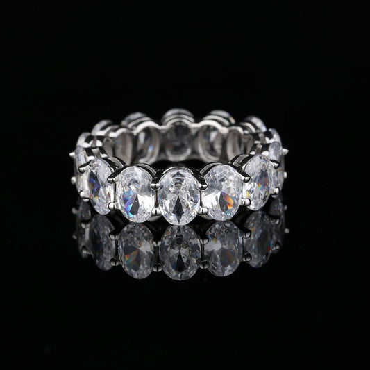 925 Sterling Silver Oval Cut Created CZ Full Eternity Wedding Band