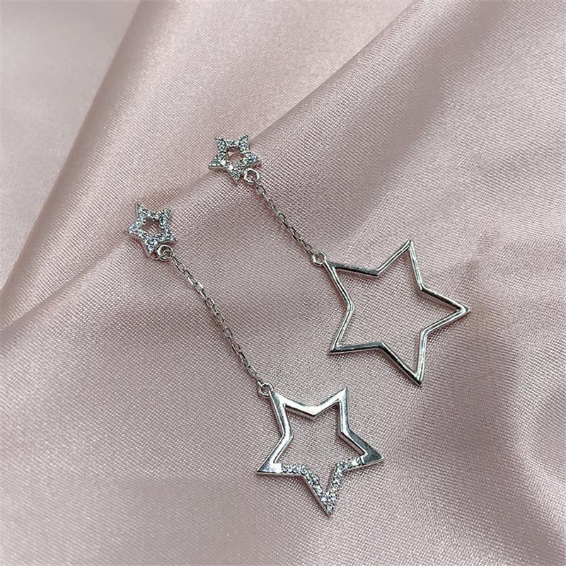 925 Sterling Silver Round Cut Star Created CZ Drop Earrings