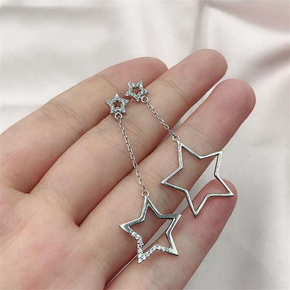 925 Sterling Silver Round Cut Star Created CZ Drop Earrings