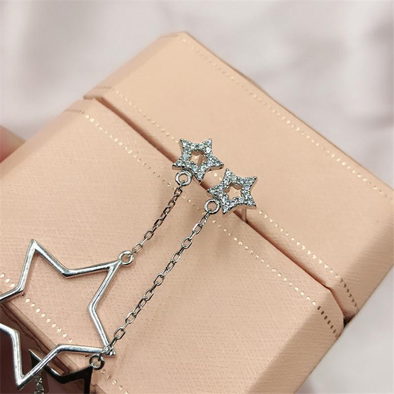 925 Sterling Silver Round Cut Star Created CZ Drop Earrings