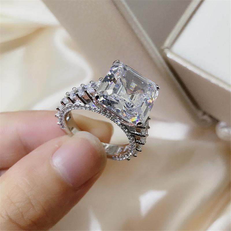 925 Sterling Silver Asscher Cut Created Diamond Ring