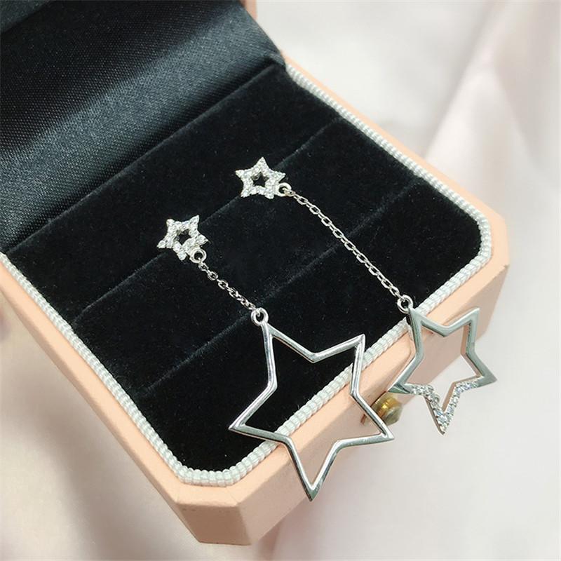 925 Sterling Silver Round Cut Star Created CZ Drop Earrings