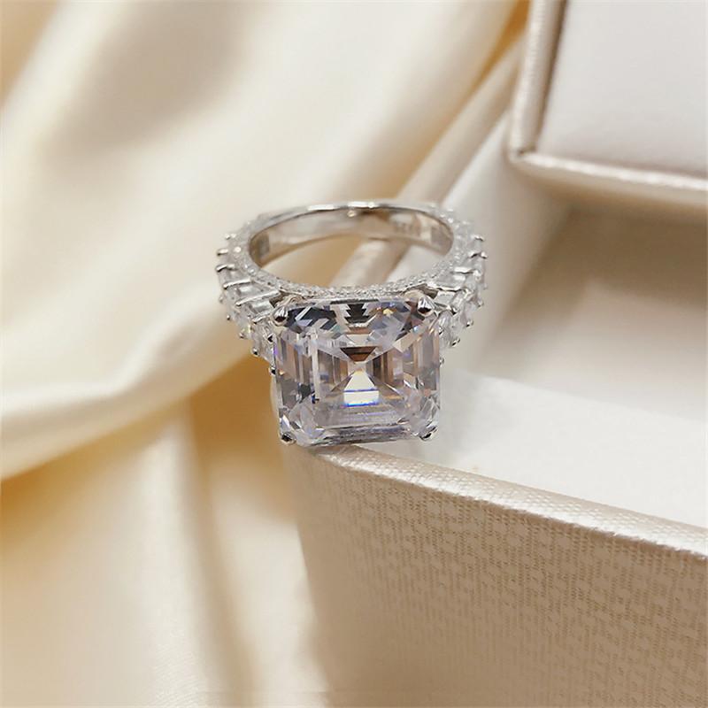 925 Sterling Silver Asscher Cut Created Diamond Ring