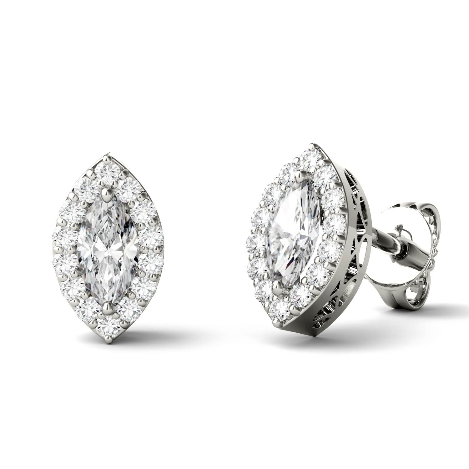 925 Sterling Sliver Marquise Halo Cubic Zirconia Stud Earrings