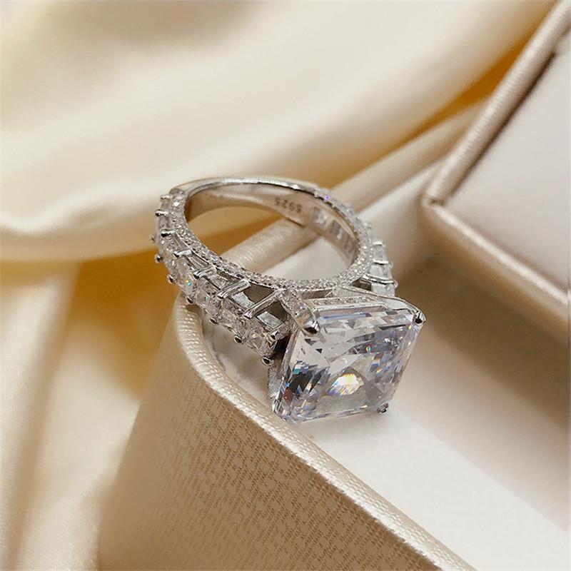 925 Sterling Silver Asscher Cut Created Diamond Ring