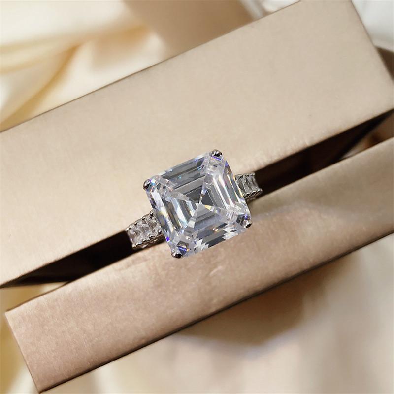 925 Sterling Silver Asscher Cut Created Diamond Ring