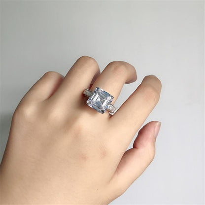 925 Sterling Silver Asscher Cut Created Diamond Ring