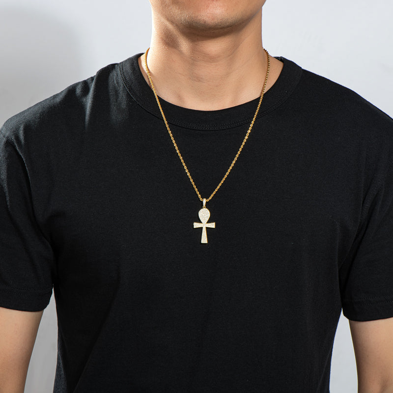 925 Sterling Silver Full Created Diamond Cross Hip Hop Men Pendant Necklace