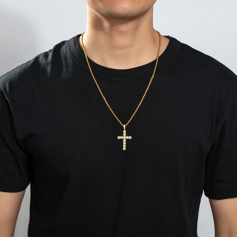 925 Sterling Silver Personalized Cross Long Chain Cool Men Pendant Necklace