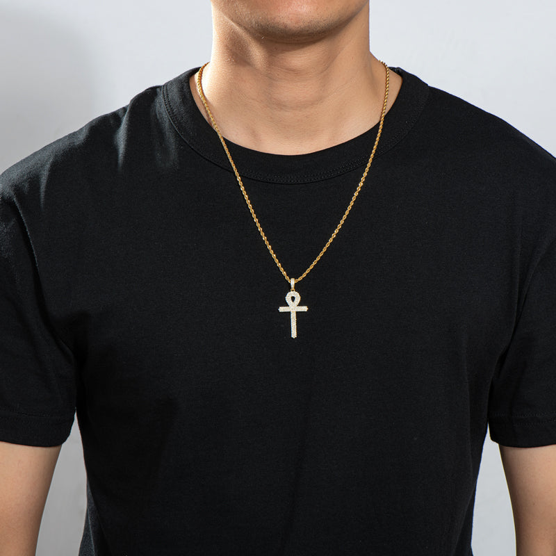 925 Sterling Silver Created Diamond Cross  Hip Hop Men Pendant Necklace