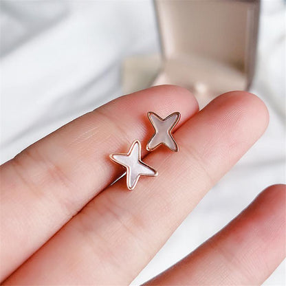 925 Sterling Silver Round Cut Cubic Zirconia Lucky Star Stud Earrings