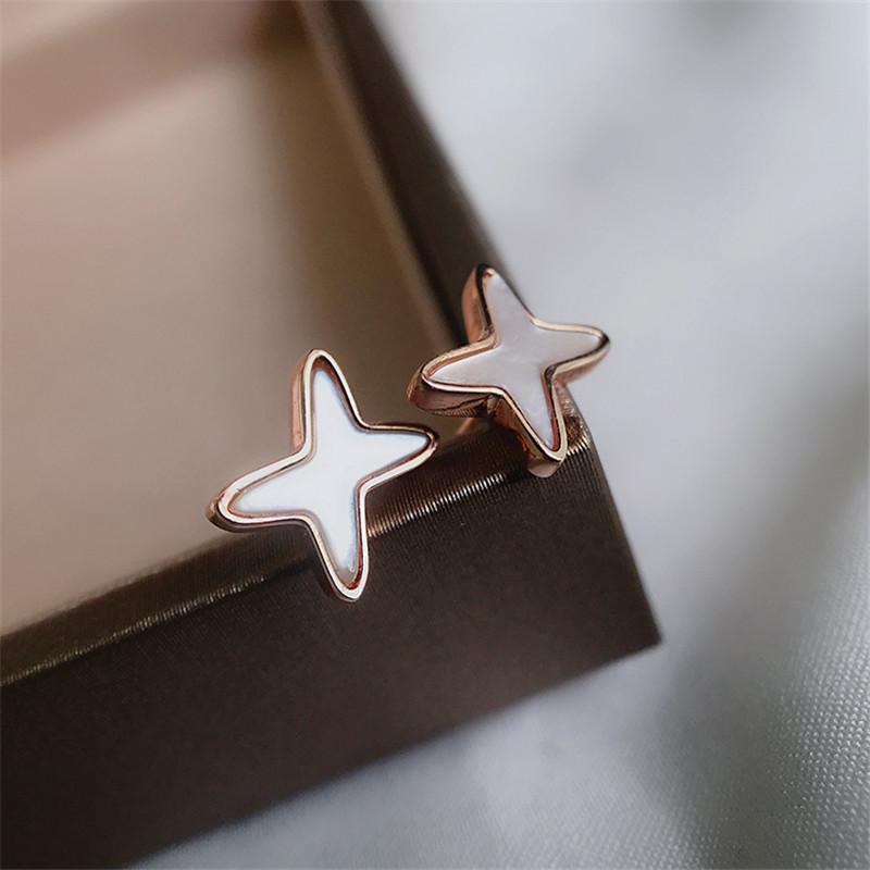 925 Sterling Silver Round Cut Cubic Zirconia Lucky Star Stud Earrings