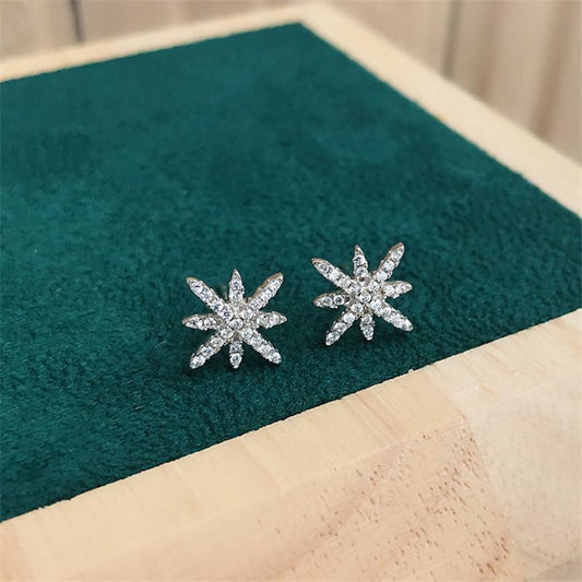 925 Sterling Silver Round Cut Eight-Pointed Star Cubic Zirconia Stud Earrings