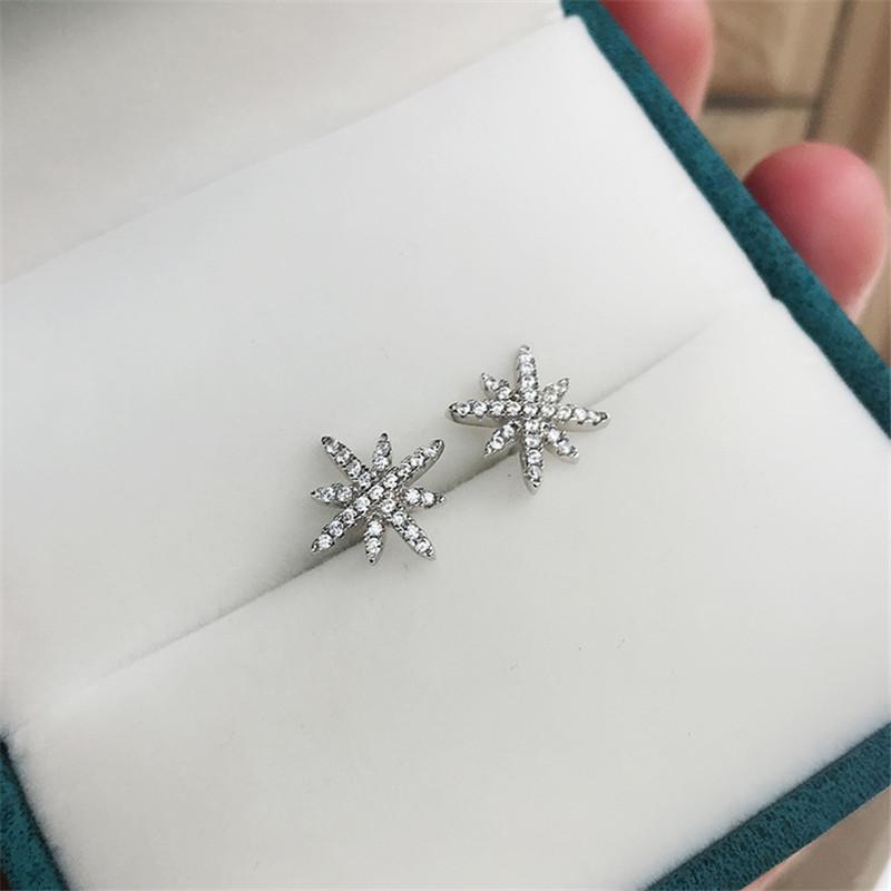 925 Sterling Silver Round Cut Eight-Pointed Star Cubic Zirconia Stud Earrings