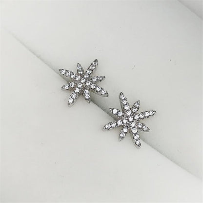 925 Sterling Silver Round Cut Eight-Pointed Star Cubic Zirconia Stud Earrings