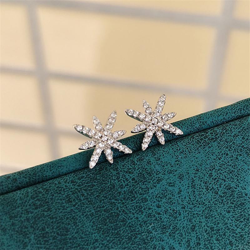 925 Sterling Silver Round Cut Eight-Pointed Star Cubic Zirconia Stud Earrings