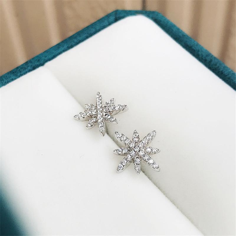 925 Sterling Silver Round Cut Eight-Pointed Star Cubic Zirconia Stud Earrings