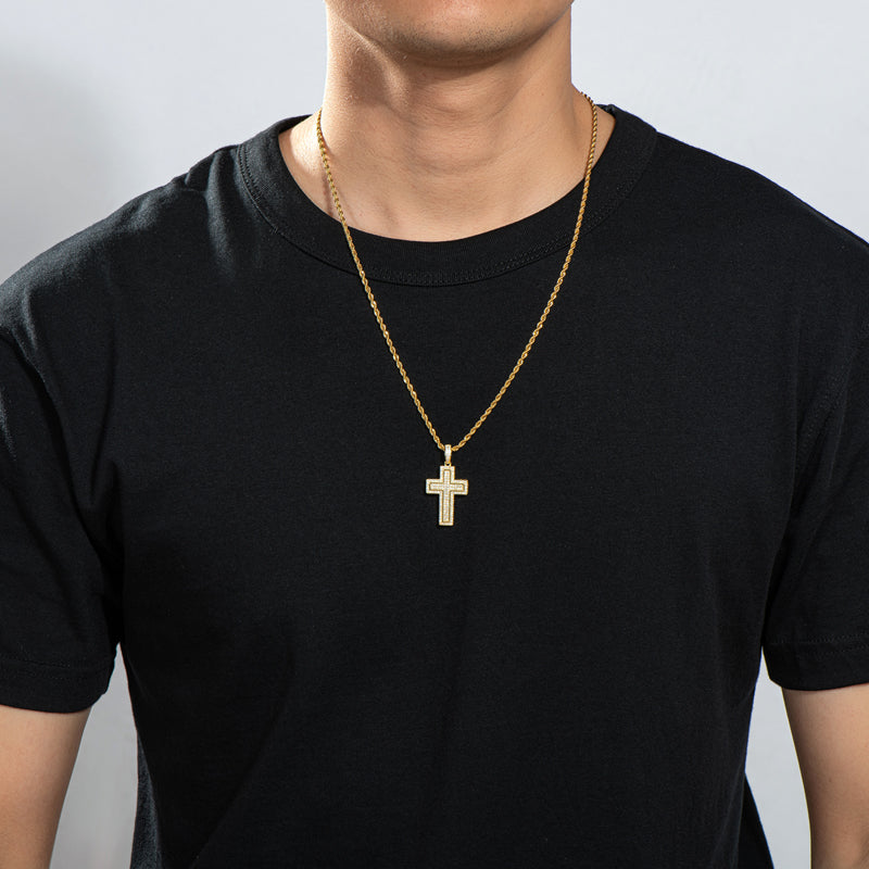 925 Sterling Silver Personalized Multilayer Cross Long Chain Cool Pendant Necklace