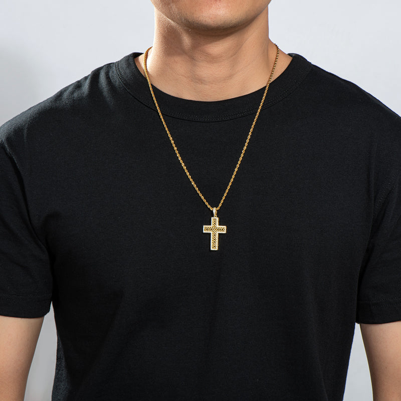 925 Sterling Silver Created Diamond Cross Hip Hop Long Chain Luxury Pendant Necklace