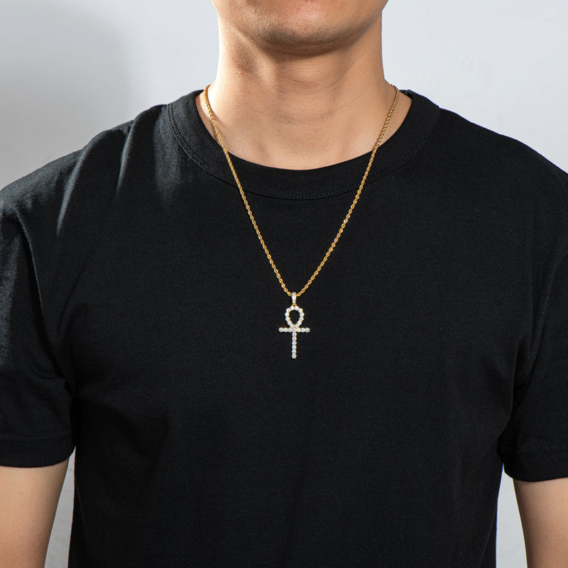 925 Sterling Silver Created CZ Cross Hip Hop Rope Chain Pendant Necklace