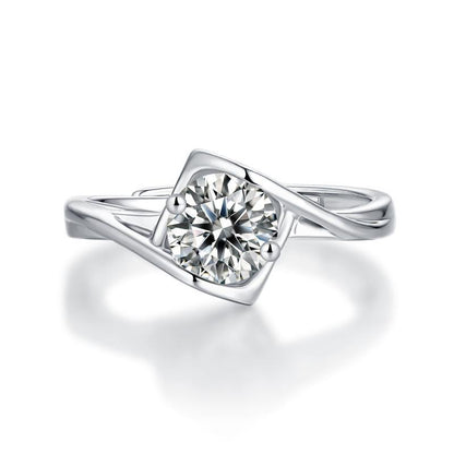 925 Sterling Silver Round Cut CZ Solitaire Ring Adjustable Size