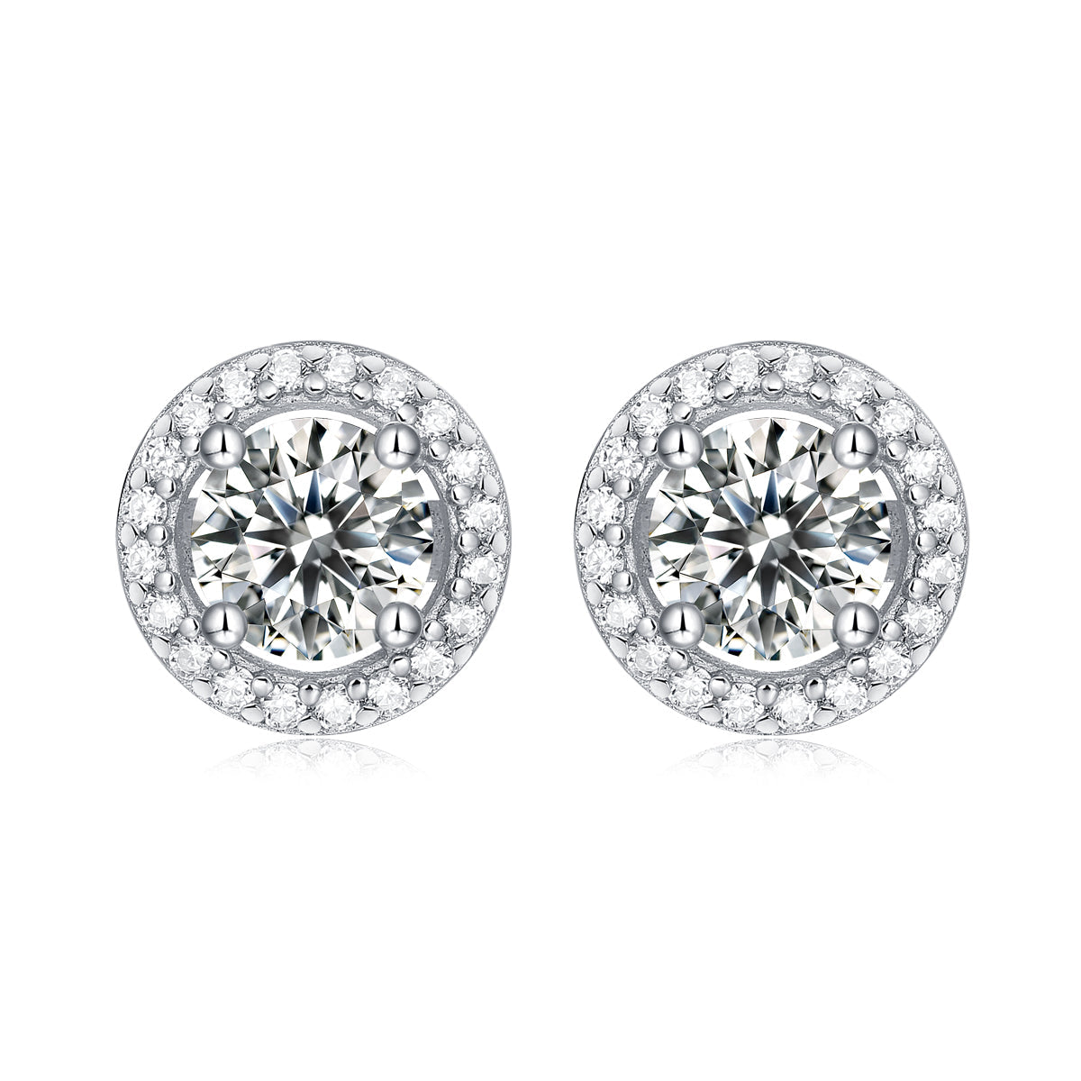 925 Sterling Silver Halo Round Cut Cubic Zirconia Stud Earrings