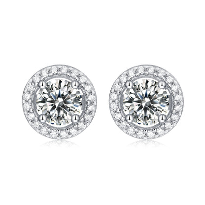 925 Sterling Silver Halo Round Cut Cubic Zirconia Stud Earrings