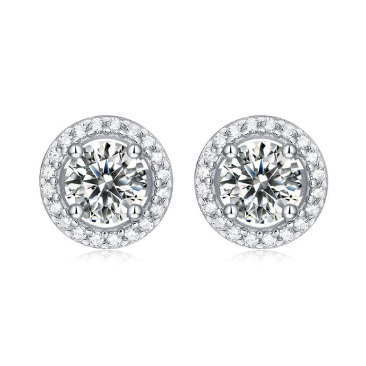 925 Sterling Silver Halo Round Cut Cubic Zirconia Stud Earrings