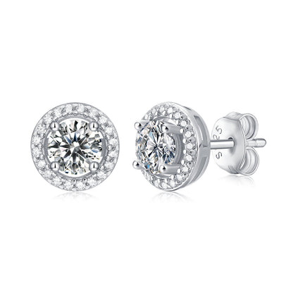 925 Sterling Silver Halo Round Cut Cubic Zirconia Stud Earrings