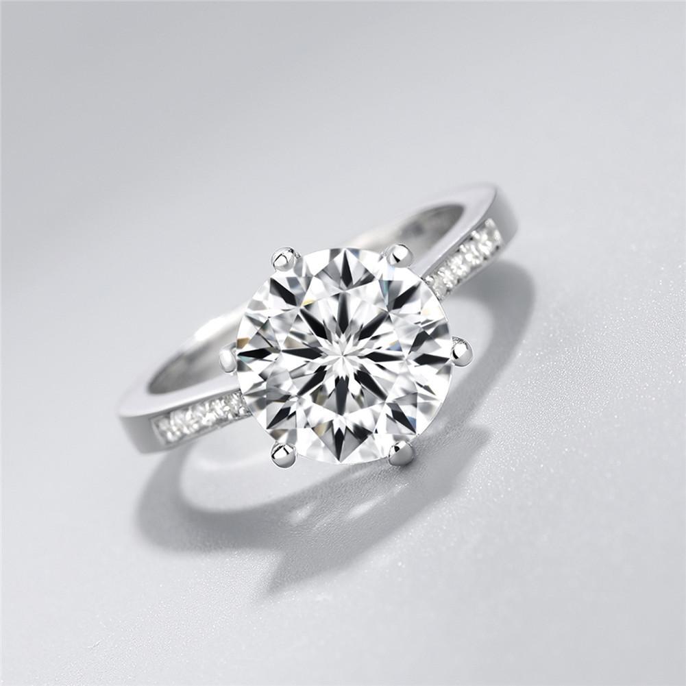 925 Sterling Silver Six Prong Round CZ Ring