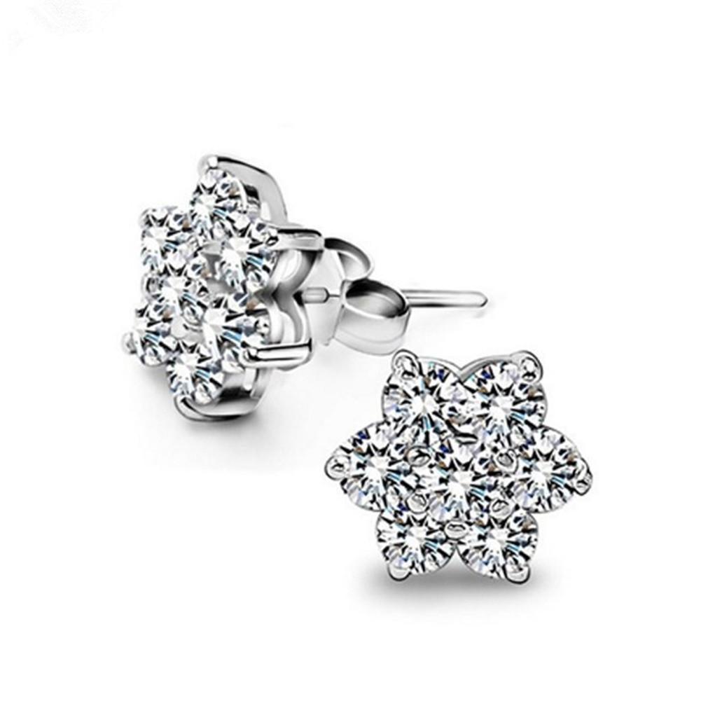 925 Sterling Silver Snowflake Design Created CZ Stud Earrings