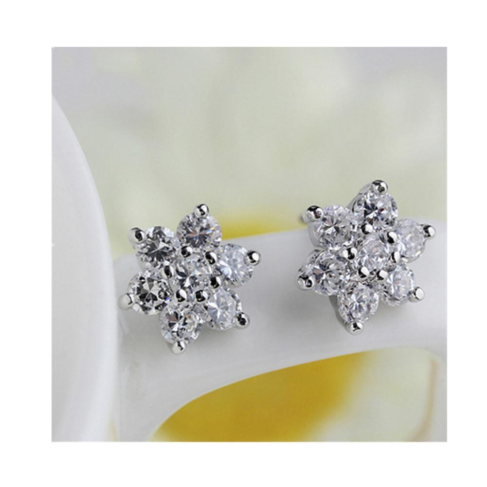 925 Sterling Silver Snowflake Design Created CZ Stud Earrings