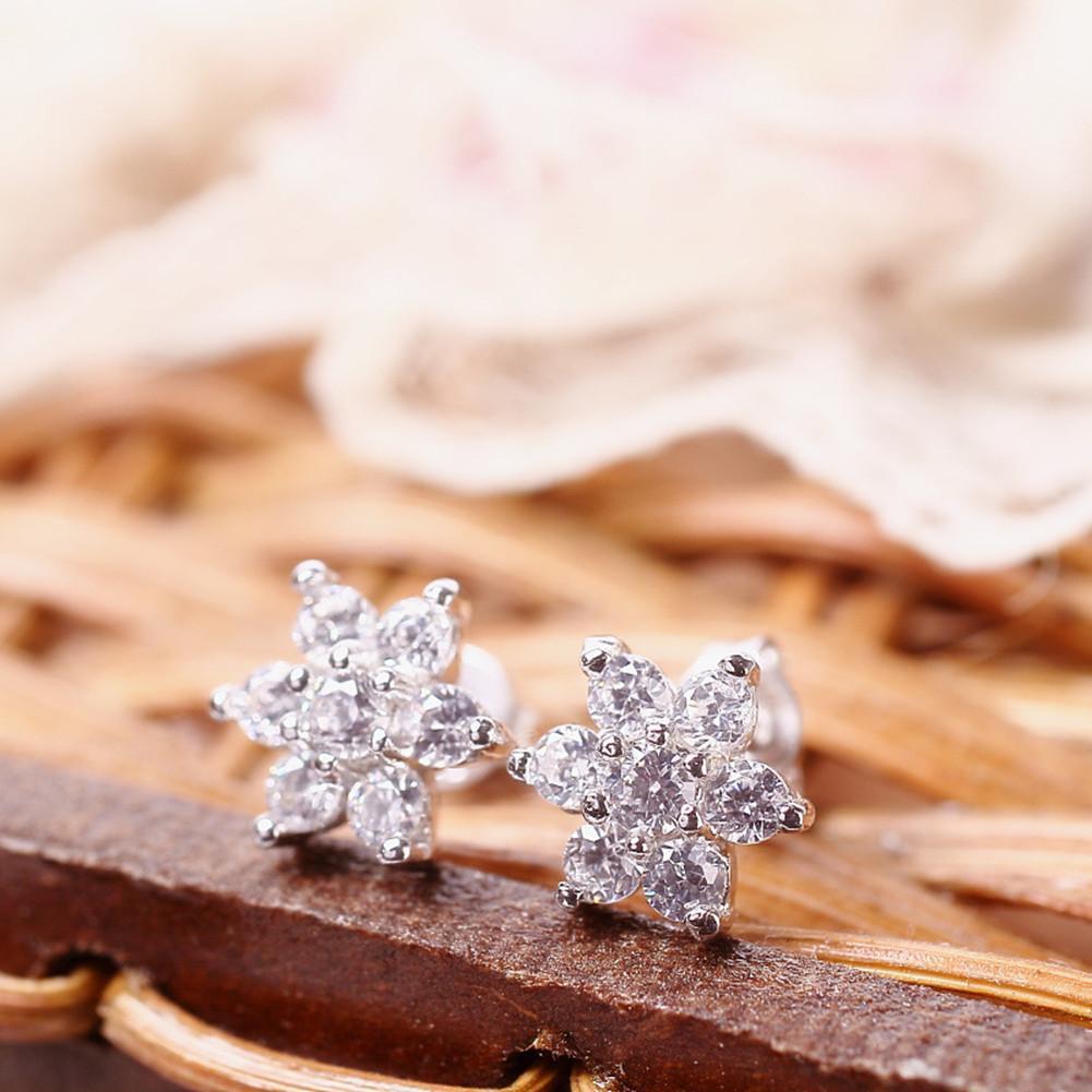 925 Sterling Silver Snowflake Design Created CZ Stud Earrings