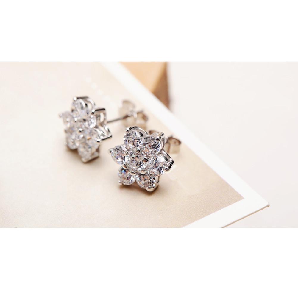 925 Sterling Silver Snowflake Design Created CZ Stud Earrings