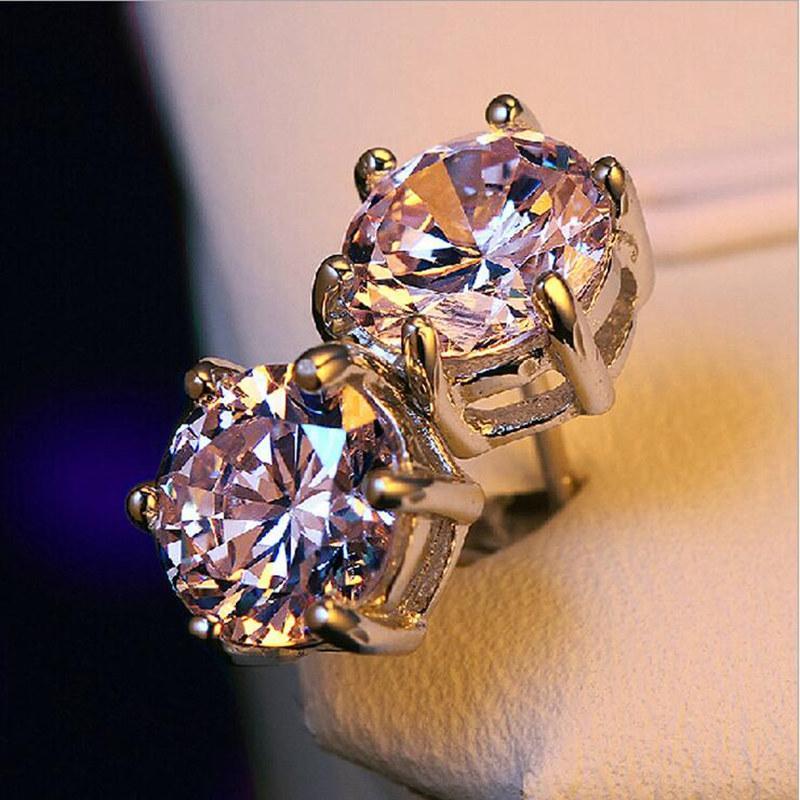 925 Sterling Silver Six Prong Round White CZ Stud Earrings